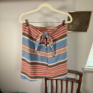 Double D Ranchwear Womens Blue Multi Striped Tie Front Mini Skirt Size M